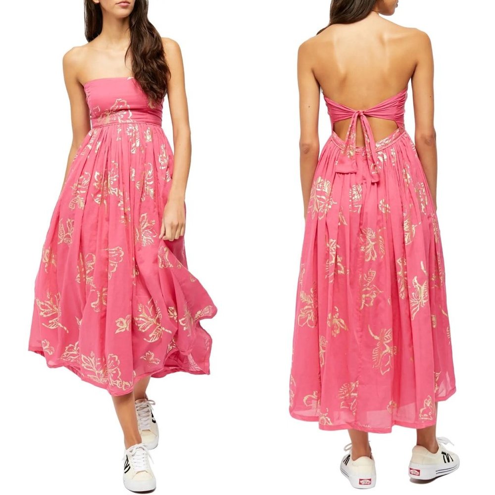 Free People Baja Babe Midi Dress in Hot Pink Sz M - Picture 13 of 13